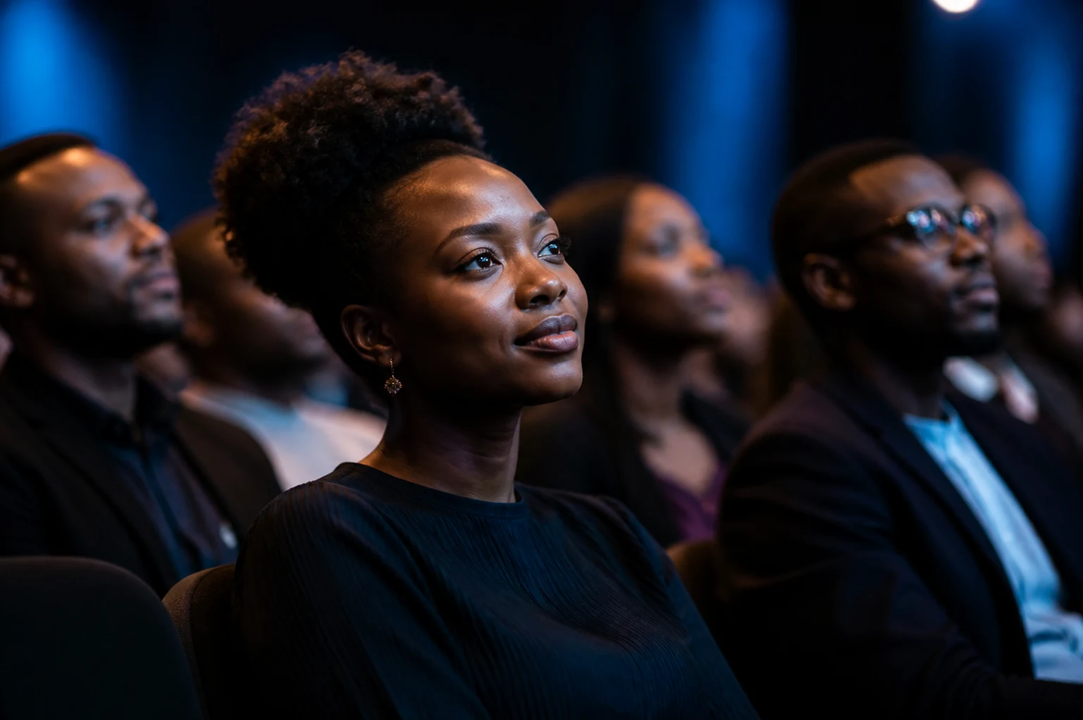Une participante attentive pendant une expérience de storytelling
